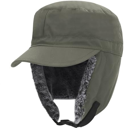 NICEYEA Winter Warm Schirmmütze mit Ohrenschützer Gefüttert Fliegermütze Trappermütze Windschutz Baseballcap Unisex Fellmütze Wasserdicht Nylon Plüsch Mütze Schneedichte Hut für Ski Jagd Outdoor