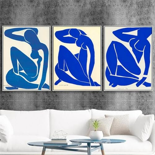 Zhadongli Art Berühmtes Cavans-Gemälde „Blauer Akt“ von Henri Matisse, Poster und Drucke, Wandkunst, Bild für Wohnzimmer, Heimdekoration, 70 x 90 cm (28 x 35 Zoll) x 3, mit Rahmen