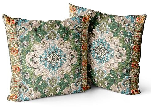 Snylcce Set of 2 Bohemian Style Cushion Covers 45x45 cm Decorative Square Throw Pillow Covers 45x45 cm Sofa Car Pillowcase for Outdoor Home Bed Living Room Couch Decor (Green)