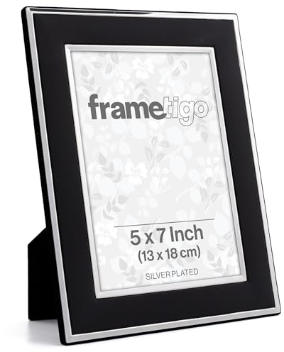 Frametigo Bilderrahmen 13x18cm – Versilberter schwarzer Metallrahmen mit Glas – Anlaufschutz – Samtrückseite & Ständer – Hoch- & Querformat