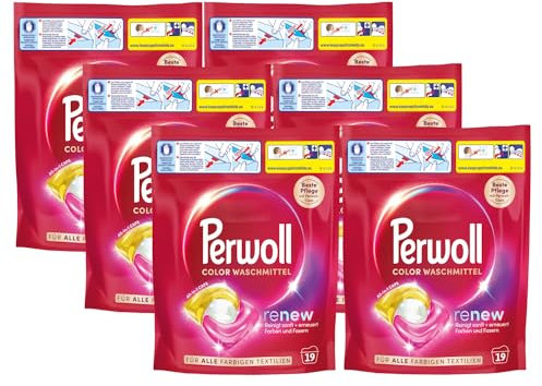 PERWOLL Caps Color Waschmittel 114 (6 x 19 Wäschen), All-in-1 Waschmittel Caps reinigen sanft und erneuern Farben & Fasern, für alle farbigen Textilien, mit Dreifach-Renew-Technologie
