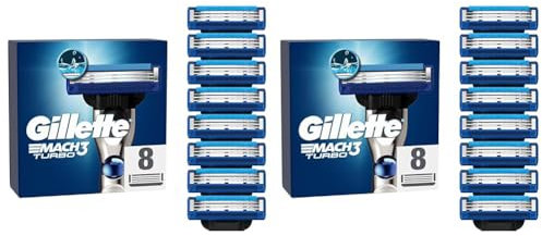 Gillette Mach3 Turbo Rasierklingen, 8 Ersatzklingen für Nassrasierer Herren mit 3-fach Klinge (Packung mit 2)