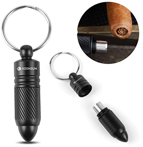 KEENSUN Cigar Punch - Stainless Steel Cigar Hole Opener, Portable Rotary Punch with Key Chain Ring (Black)