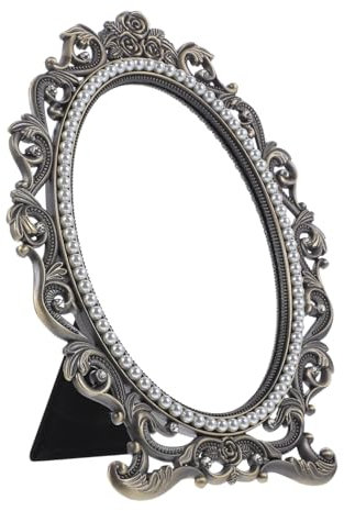 HONMEET Vintage Schminkspiegel 7 Zoll Stehend Schreibtischspiegel Retro Perlen Design Hochauflösender Make up Spiegel Für Frauen Tischspiegel Geschenk