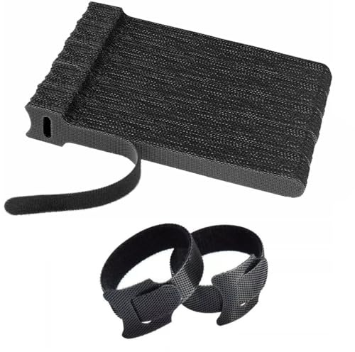 100 Pcs Cable Tie Reusable, Straps Adjustable Releasable Extension Hook and Loop Tidy Wraps for Headphones HDMI Ethernet Printers Laptops USB Data Cables Organizer - Black