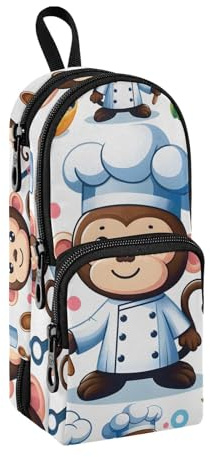 Trousse à crayons de grande capacité avec compartiment pour étudiants, cartable, papeterie, marqueur pour l'école, le bureau, le travail, Animal Monkey Chef Dessin animé, Taille unique, Mallette