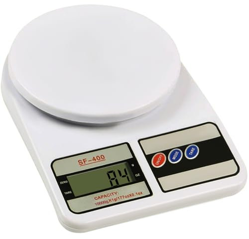 Báscula de cocina digital de 10 kg de alta precisión, pantalla LCD, función de tara, color blanco 24174