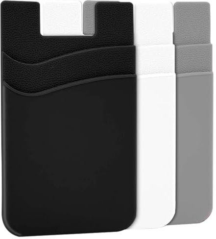 YAPKOLV 3X Cover Porta Carte Adesiva per Smartphone - Tasca in Silicone per Carte di Credito (8,5x5,5cm) (Nero, Grigio, Bianco)