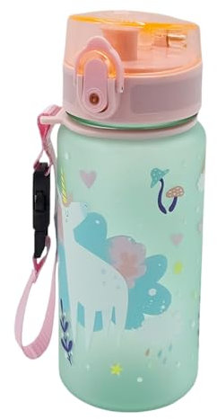 ARKRAFT Trinkflasche für Kinder, 350 ml, mit Einhorn-Design, Haken und Sicherheitsverschluss