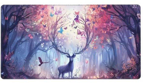 Mauspad XXL 600x300mm, Mauspad Wald Mousepad, REH Schreibtischunterlage Kinder, Wasserdicht Mauspad Gaming, Vernähte Kanten Desk Mat, Anti-Rutsch Mouse Pad, für Gaming, Büro, Zuhause, Geschenk ly-421