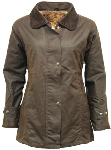 FASHIONISM Giacca classica da donna in cera anticata con forma aderente e fodera interna in tartan da donna con cerniera, Marrone, XS