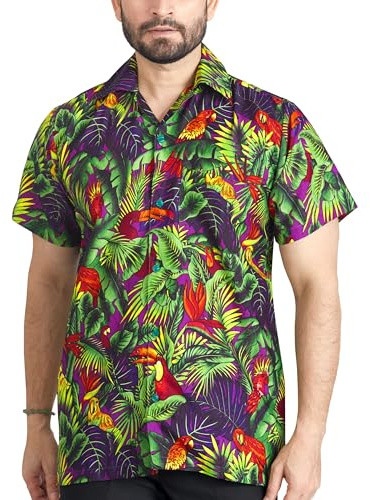 CLUB CUBANA Camicia Hawaiana Floreale Casual A Maniche Corte Classica Slim Fit da Uomo XL