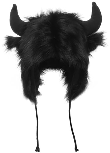 LIFKOME Tierkostümmütze Schwarz aus Plüsch und Polyester mit Hornform | Mützen für Frauen, Damen Hornkappe, Lustige Hüte für Erwachsene, Halloween Party