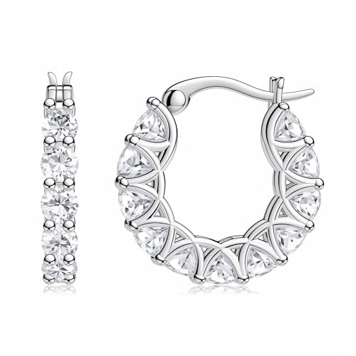 Silber Ohrringe Damen 925 Creolen für Damen Hypoallergene 925 Sterling Silber Ohrstecker mit AAA Zirkonia Leichte Kleine Hoop Huggie Earrings, Ohrringe Silber 925 Creolen Schlafen Kreolen 20MM