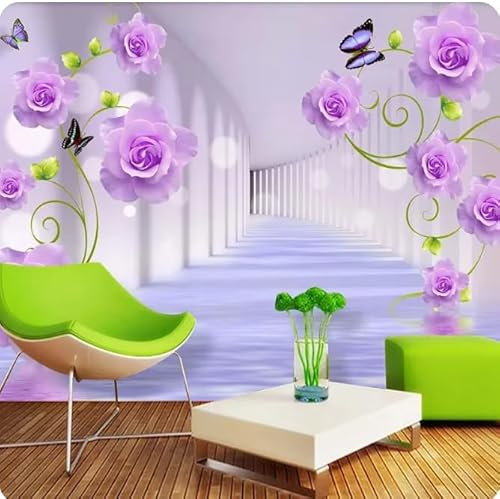 vsdhlsidgl Tapete für Wände 3D Lila Rosenblumen Wohnzimmer Sofa TV Hintergrund Wandbild Wohnkultur, 3D, 430x300cm