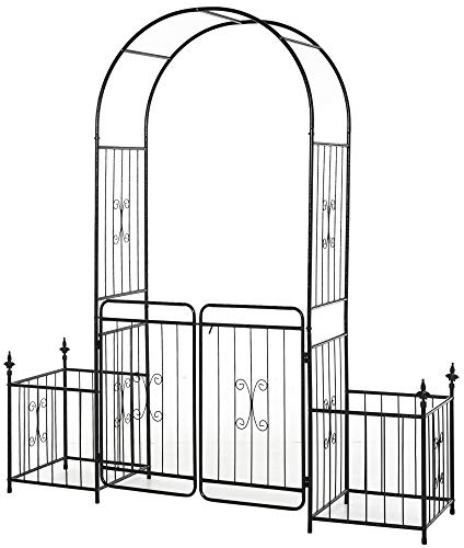 Outsunny Arco da giardino in metallo con doppia porta, 2 cesti laterali, telaio rampicante, nero