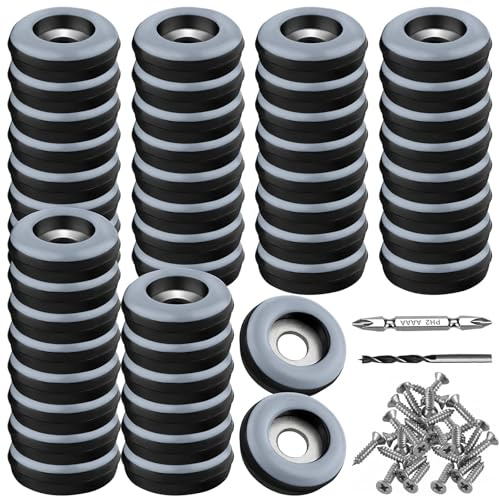 48 stycken Teflonmöbelkuddar med skruv Ø19 mm (svart rund) med 48 skruvar i rostfritt stål och 2 borrkronor möbelslider PTFE (Teflon)