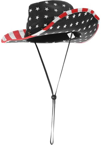 HEALSOPTHY Hut Mit Amerikanischer Flagge Westernhut Aus Partyzubehör Für Independence Day Hut Mit Riemen Accessoires Für Jungen Und Frauen