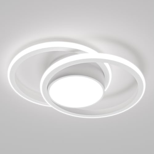 LQWELL Lámpara de Techo LED Moderna de 40cm, Diseño de 2 Anillos, 48W 6500K 5350LM, IP44 Resistente al Agua, Fabricada en Metal y Acrílico, Ideal para Baño, Dormitorio, Sala de Estar, Cocina