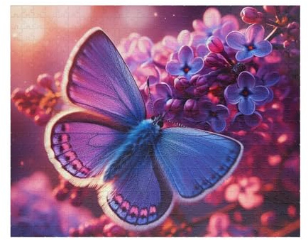 Violet Butterfly on Lilac Bush in Spring - 520 Piece Premium Puzzle - Made in USA