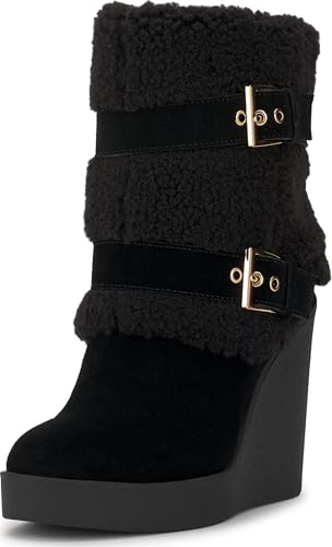 Jessica Simpson Meztyn Shearling Wedge Bootie, Black, 9.5