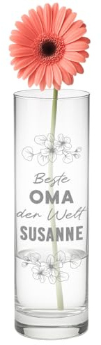 polar-effekt Vase en verre pour fleurs avec gravure « Beste Oma der Welt » - Idée de cadeau d'anniversaire et de Noël - Vase tulipe pour tulipes, orchidées et roses