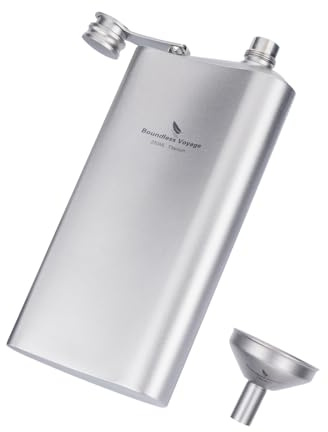 Boundless Voyage Flasque et 1 entonnoir, 250 ml, bouteille en titane ultra légère et durable, bouteille de camping pour whisky, vodka, vin, équipement de voyage en plein air 3074D