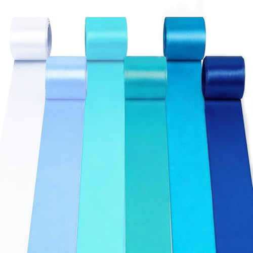 6 Rollen Satinband, 50mm Breit Geschenkband, 10m Seidensatin Girlande(Blau) | Verpacken Geschenken Große Seidenbänder, Breit Stoffbänder, Schleifenband Drahtkante für DIY Dekoration