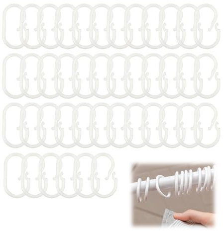 LQUYTA 42 Pezzi Anelli Tenda Doccia Ganci per Tenda da Doccia Chiusura a C per Asta della Tenda da Doccia Anelli dell'Asta della Finestra da Doccia Plastica ad Alta Resistenza Bianco