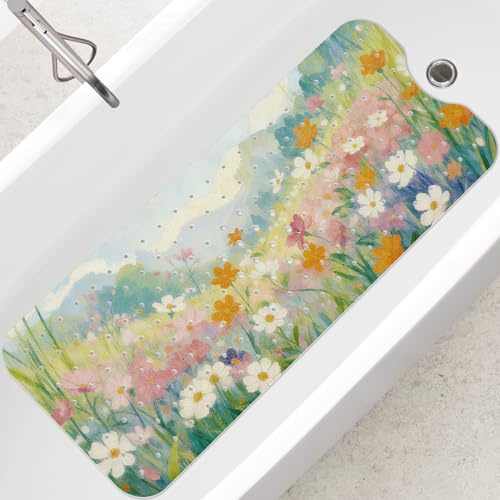 SHUCHING Alfombra de Bañera Antideslizante, Alfombra Ducha Antideslizante, Alfombrilla Bañera Baño Antimoho y Lavable a Máquina Sin BPA, Flores Silvestres