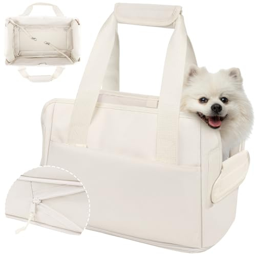 Bolso de Transporte para Perro y Gato 6kg Plegable - Ajustable en Altura Oxford Impermeable Gran Capacidad Bolsa de Viaje para Mascotas Pequeñas Perros Gatos 40 * 26 * 20CM(Beige)