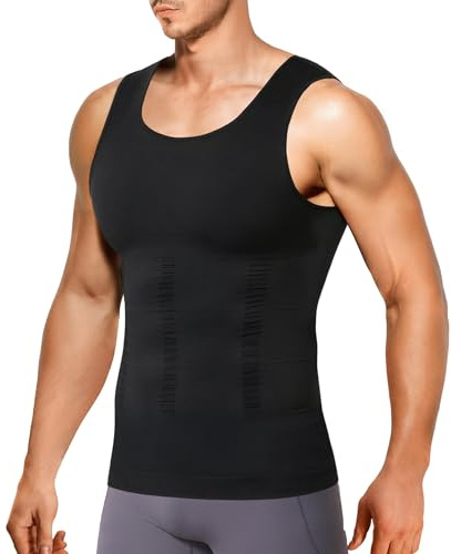 Nebility Men Compression Shirt Vest Tummy Control Shapewear Tank Tops Slimming Body Shaper Seamless Undershirts (UK, Alpha, L, Regular, Regular, Black)