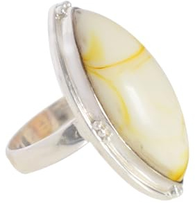 Ravishing Impressions Marquise vit rodium bezel bärnstensring gul cabochon ring 30 x 15 mm ring unik handgjord design ring present till kvinnor