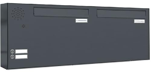 AL Briefkastensysteme 2er Briefkasten für Tür/Zaundurchwurf mit Klingel, Doppelbriefkasten in Anthrazit Grau RAL 7016, 2 Fach Design modern