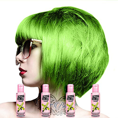 4 Confezioni Tintura Per Capelli Semi-Permanente Da 100ml Crazy Color (Lime Twist - Verde)