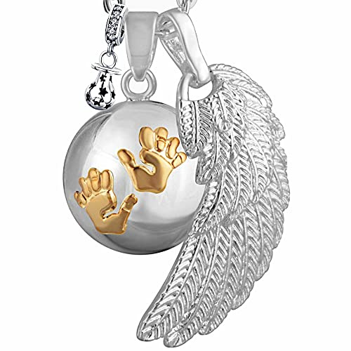 💖 Bola de grossesse clochette Pendentif harmony ball “Appeleur d’anges 👼” Bijou musicale pour Maternité femmes enceintes avec chaîne aile d'ange et Bola