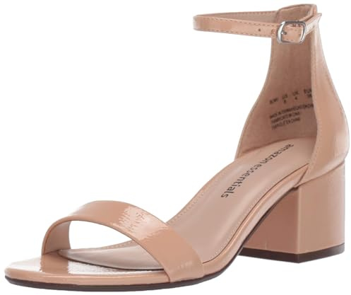 Amazon Essentials Women's Two Strap Ankle Strap Block Heel Sandal, Beige, 7