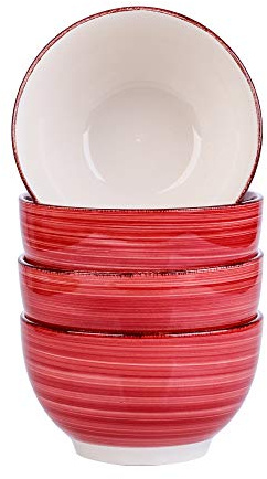 vancasso Bella Cereal Bowl Set of 4 Red Cereal Bowls, Hand Painted Cereal Bowl, Rustic Appearance, Large Stoneware Serving Bowl, 14cm Soup Bowl for Mixing/Fruit/Noodles, 750 Capacity