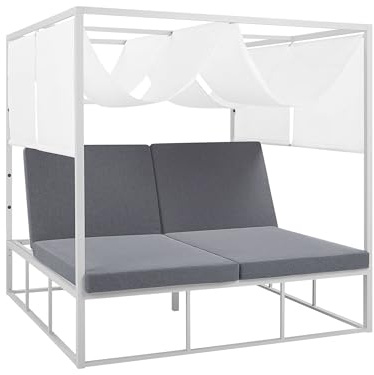 Beliani Modernes Sonnenbett aus Aluminium Doppelte Auflagen Baldachin weiß/grau Pallanza