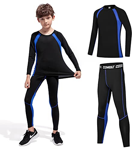 Fengzio Thermounterwäsche Kinder Fußball Funktionswäsche Skiunterwäsche Warme Atmungsaktiv Sportunterwäsche Jungen Thermounterhemd Thermounterhose Set für Training Ski Radsport