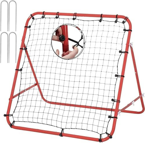 Fußball Rebound Netz Rebounder Faltbar Sports Prellwand aus Stahlrahmen Rot, 62cm x 62cm