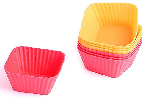 Cupcake Molds, 12Pcs Silicone Muffin Moulds Square Muffin Cases Cupcake Muffin Baking Cups Reusable Cake Mould for Ice Cream Brownie Cupcake, Random Color