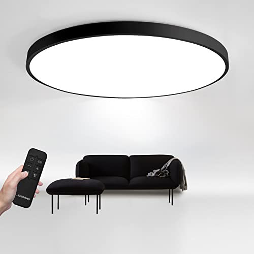 JDONG LED Deckenleuchte Dimmbar Flach Rund Schwarz 54W Deckenlampe mit Fernbedienung 3000K-6500K Warmweiß Kaltweiß Tageslicht Lampe für Schlafzimmer Kinderzimmer Büro Wohnzimmer Ø50CM