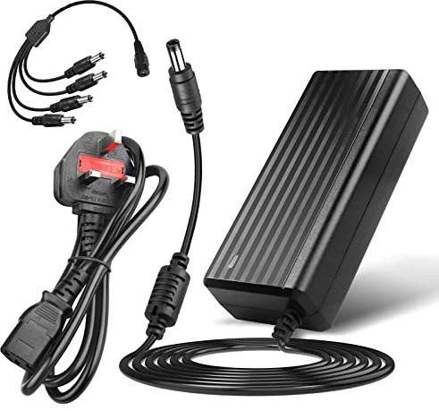 Power Supply 12V 5A Adapter,LeTaoXing AC 100-240V to DC12 Volt 60W Converter Driver Transformer with 4-Way 4 Way Splitter Cable 4CH for LED Strip Lights Security CCTV Camera