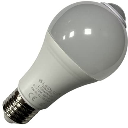Lampada Led E27 Con Sensore di Movimento, 12W 1160 Lumen, Forma Bulbo A60, D60X129mm (Bianco Neutro 4200K)