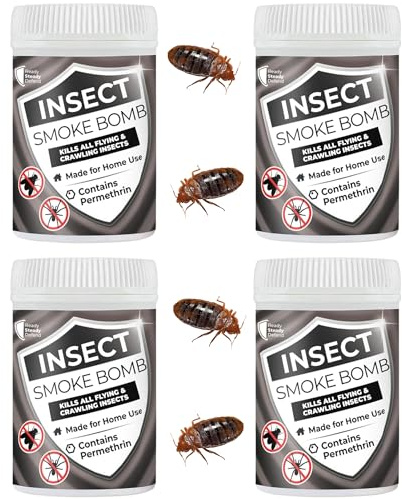 Bed Bug Smoke Bomb | Pack of 4 | Permethrin Bed Bug & Insect Fogger - Fast-Acting, Non-Staining, Covers 30m², For Home Use, Kills BedBugs, Silverfish, Moths, Ants, Spiders, Fleas
