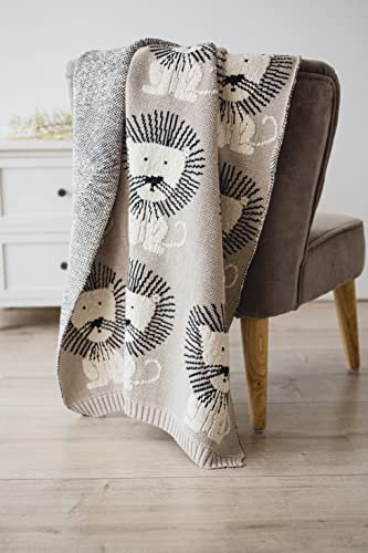 Kaiser 65211 Lion Babydecke Strick 100% Bio Baumwolle (KBA) atmungsaktive Babydecke Ganzjährig Neugeborene Kinderwagendecke Babyschalendecke Fb. Stone-Natural-Black