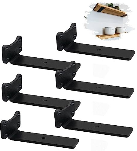 MLOQI 6 stück Schwimmende Regalhalterung, Regalwinkel Schwarz Metall, Schwerlastwinkel Montagewinkel Wandhalterung Regal Katzenohr Design (12,5cm) DE