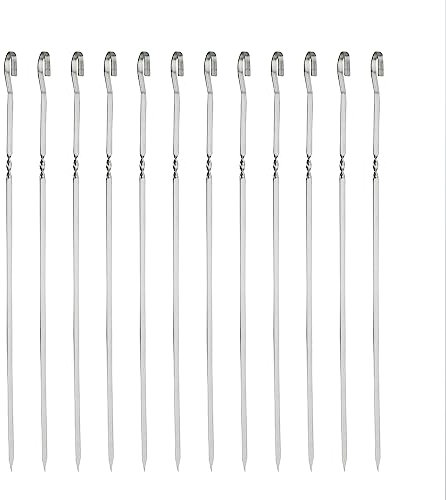 SagaSave Lot de 12 brochettes à kebab réutilisables en acier inoxydable pour cuire et griller de la viande, des légumes, des fruits (35 cm)