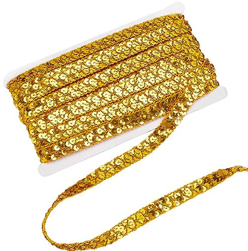 PH PandaHall 13 m Bling Pizzo Trim, Nastro di Paillettes Oro Nastro Cucito Artigianali Lucido Striscia di Paillettes per Cucito Abito Costume Fascia Cucito Laurea Decorazioni Feste Natalizie, 15mm